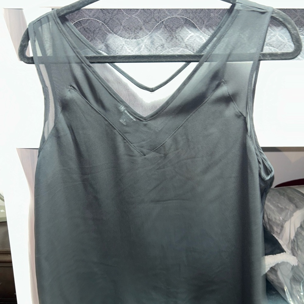 INC International Concepts Black V-Neck Sheer-Detail Tank